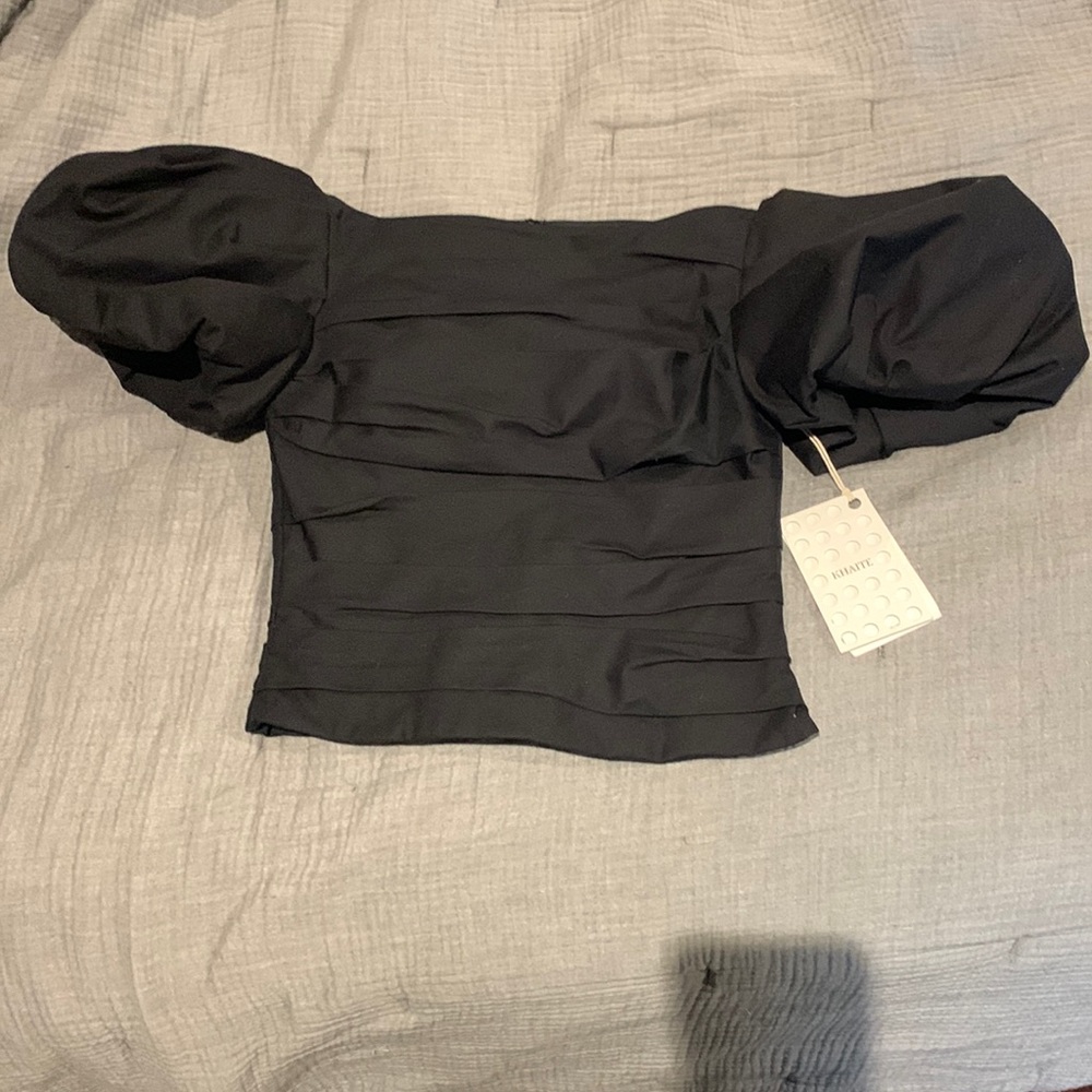 Khaite Kai cotton twill top w/ puff sleeves